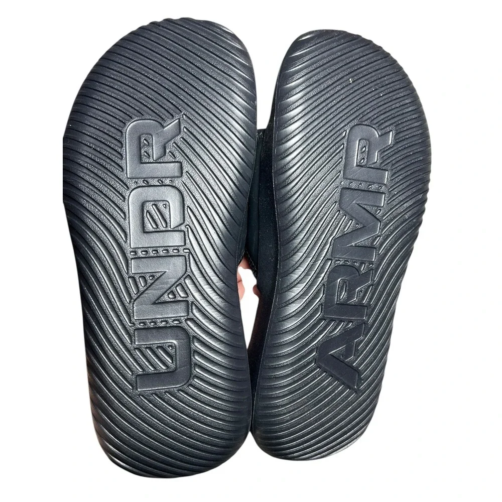 Under‎ Armour Kids Black Slides Sandals Adjustable Hook and Loop Closure Size 3Y